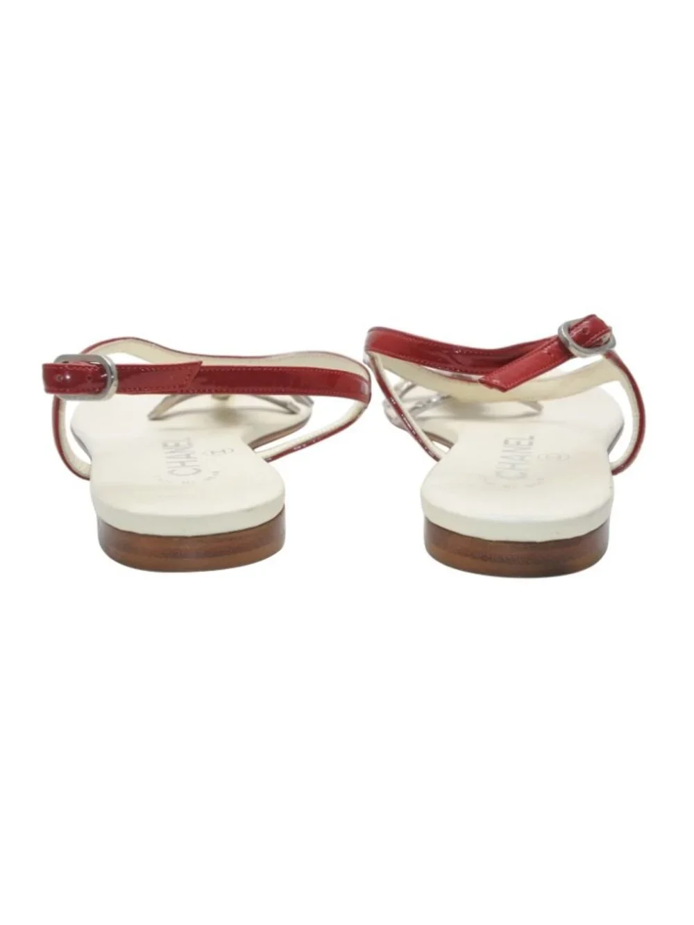 Chanel Thong Sandals CC Logo Patent Leather Red Ivory